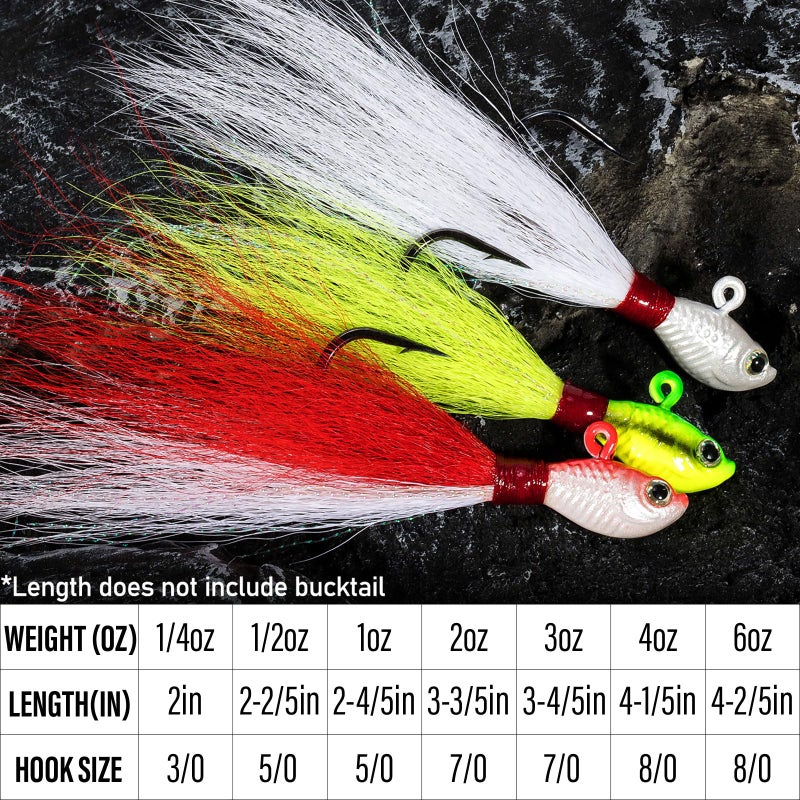 Dr.Fish 3 Pack Bucktail Jig Saltwater Fishing Jig Buck Tail Hair Lure Surf Fishing Bass/Striper/Mackerel/Halibut/Flouder Lure 1/2oz - Image 2